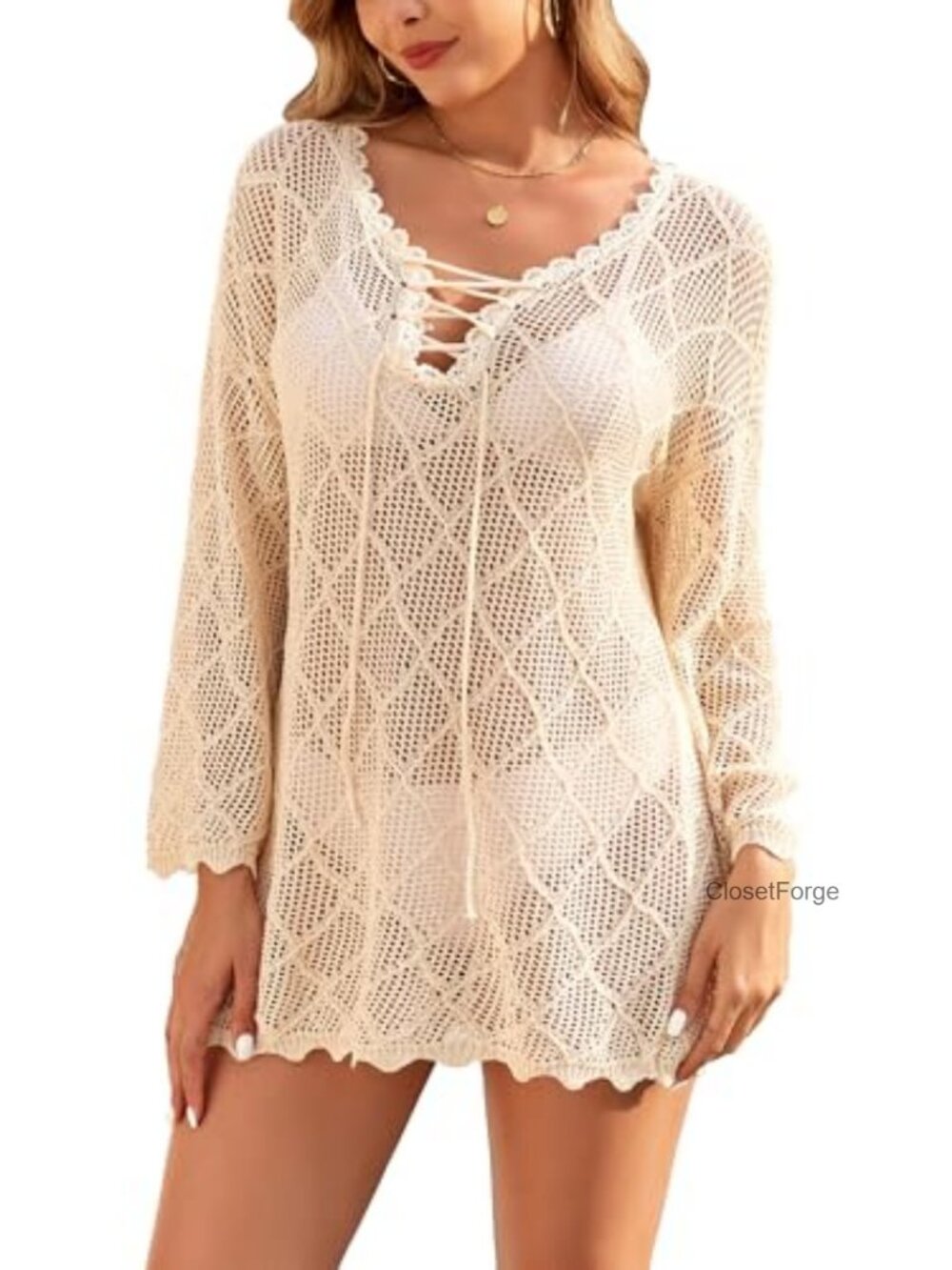 Crochet Swim Cover Up Hollow Out Knit Bikini Beach Dress